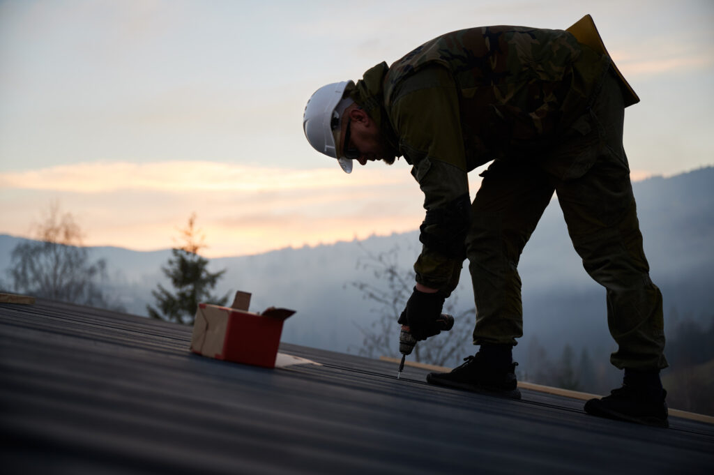 Working on roof during winter